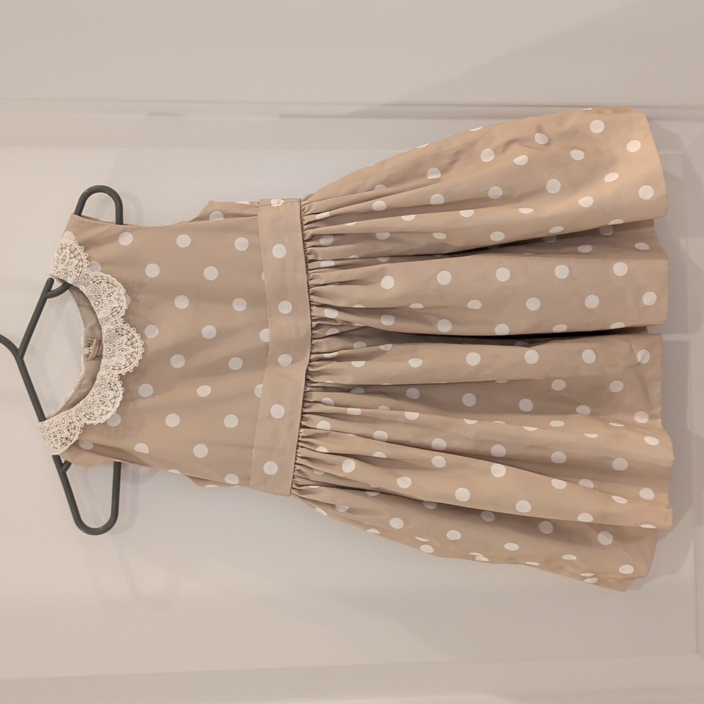 Jason Wu Neiman Marcus Beige With Ivory Polka Dot Sleevele Dress w Lace Collar